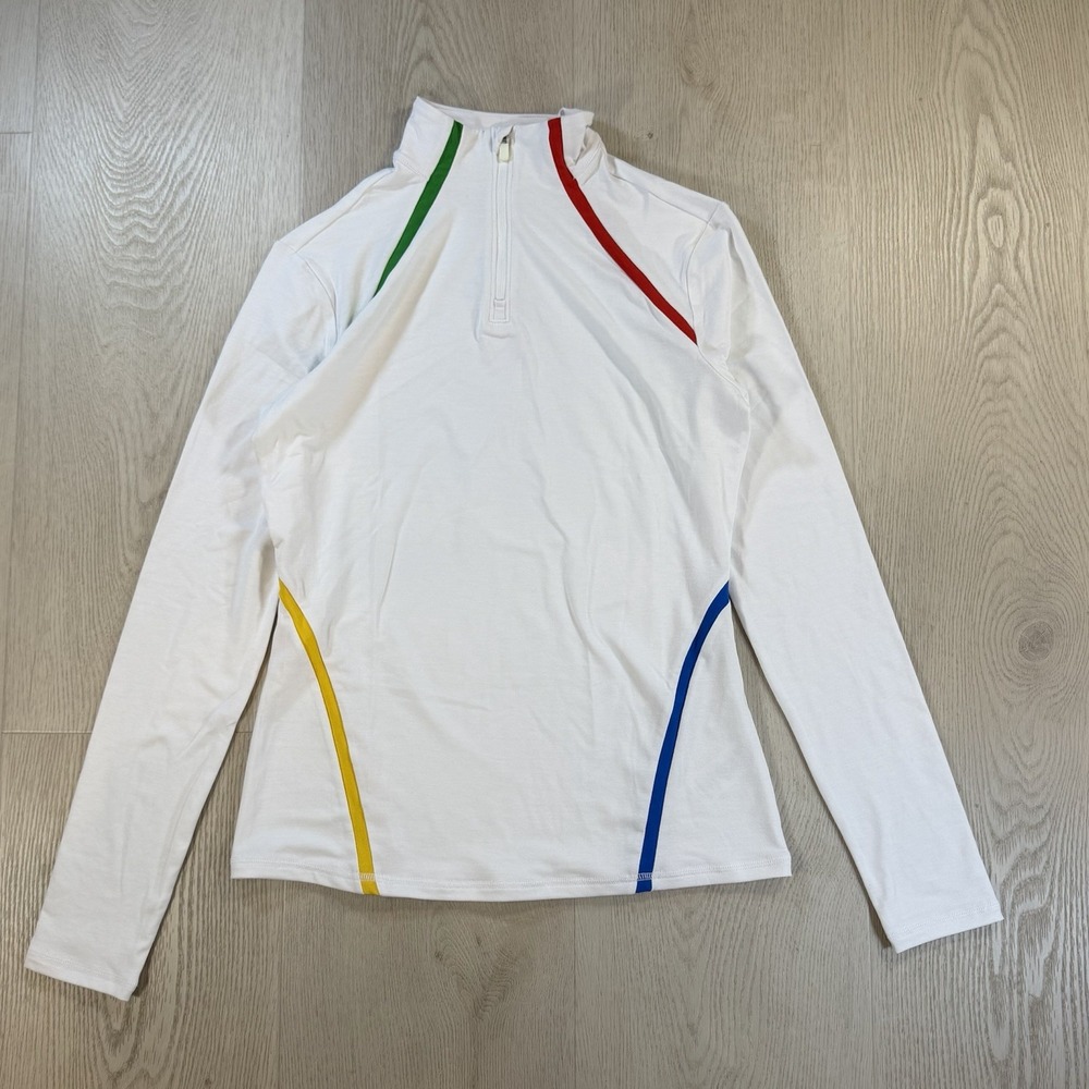 G/FORE Women's White Colorblock Quarter-Zip Long Sleeve Golf Pullover – XS